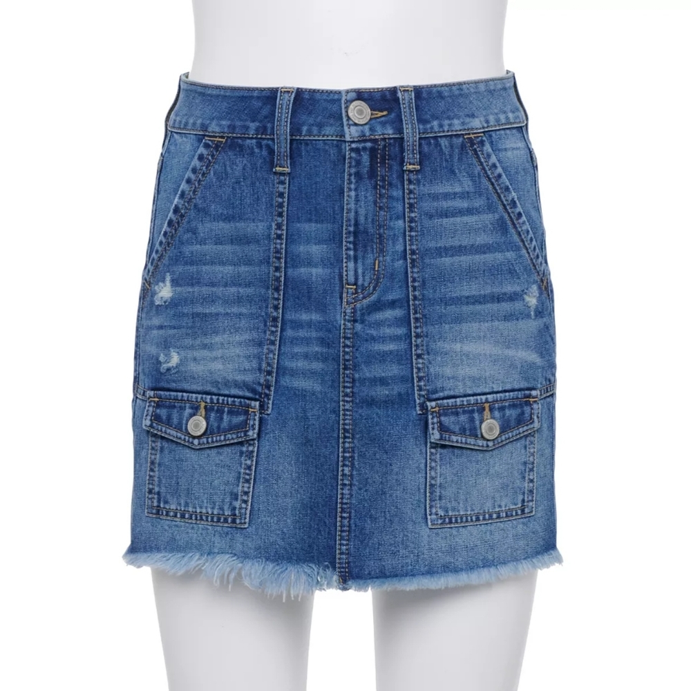 NWT Frayed Hem Utility Denim Jean Skirt Sizes 7,9